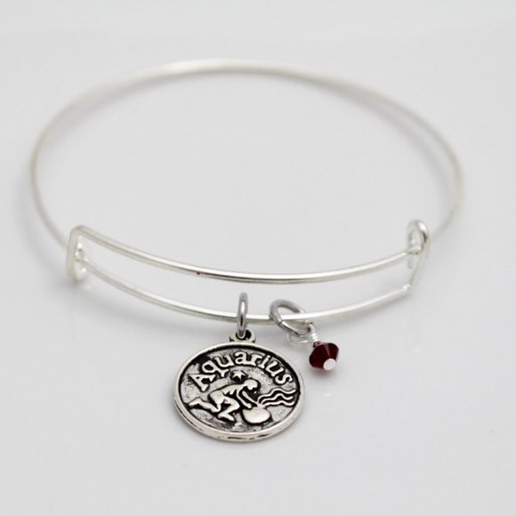 January Aquarius Adjustable Charm Bangle - Handmade Zodiac Bracelet - Picture 9 of 12